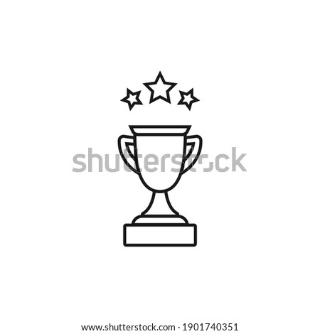 Trophy, winning cup with star isolated on white background. First place, award bowl. Symbol of success, victory, championship. Vector flat line illustration. 