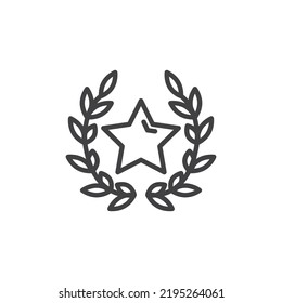 Trophy wreath line icon. linear style sign for mobile concept and web design. Star and Laurel wreath outline vector icon. Symbol, logo illustration. Vector graphics