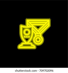 Trophy yellow glowing neon ui ux icon. Glowing sign logo vector
