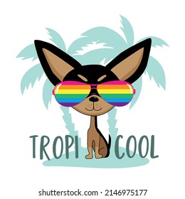 Tropi cool - funny chihuahua dog in island. Good for T shirt print, poster, card, label, travel set.