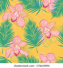 tropic background with pink orchids