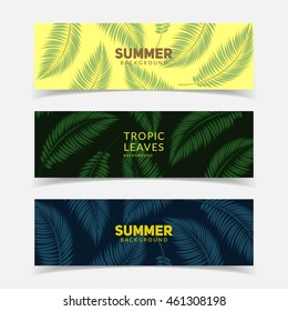 Tropic banners set. Palm leaf patterns. Eps10 vector illustration.