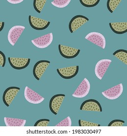 Tropic berries seamless pattern with abstract random lemon slice print. Blue pale background. Simple style. Flat vector print for textile, fabric, giftwrap, wallpapers. Endless illustration.