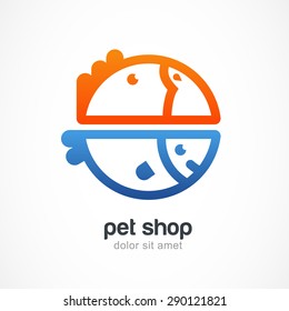 Tropic bird and fish line symbol. Vector logo design template. Abstract concept for pet shop, veterinary, zoo. 