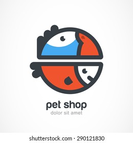 Tropic bird and fish symbol. Vector logo design template. Abstract concept for pet shop, veterinary, zoo. 