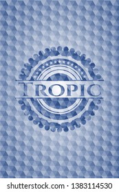 Tropic blue emblem or badge with abstract geometric polygonal pattern background. Vector Illustration. Detailed.