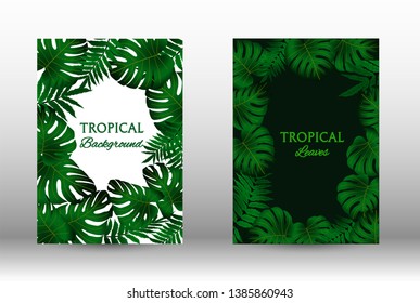 Tropic covers set.  Colorful tropical leaves patterns. Exotic botanical design. Modern Front Page in Vector