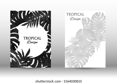 Tropic covers set. Colorful tropical leaves patterns. Exotic botanical design.  Abstract nature background. Texture background. Summer vector illustration.