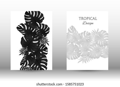 Tropic covers set. Colorful tropical leaves patterns. Exotic botanical design.  Abstract nature background. Texture background. Summer vector illustration.