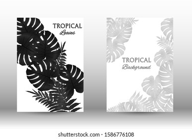Tropic covers set. Colorful tropical leaves patterns. Exotic botanical design.  Modern Front Page in Vector. Summer vector illustration.