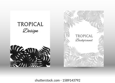 Tropic covers set. Colorful tropical leaves patterns. Exotic botanical design.  Modern Front Page in Vector. Summer vector illustration.