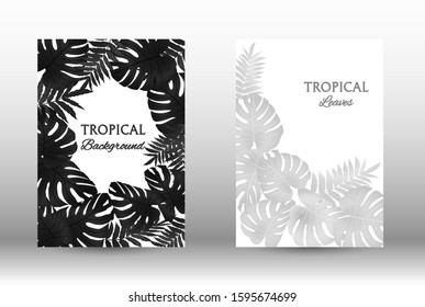 Tropic covers set. Colorful tropical leaves patterns. Exotic botanical design.  Modern Front Page in Vector. Summer vector illustration.