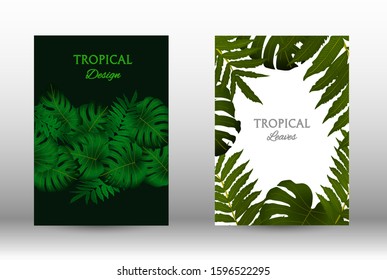 Tropic covers set. Colorful tropical leaves patterns. Exotic botanical design.  Abstract nature background. Texture background. Summer vector illustration.