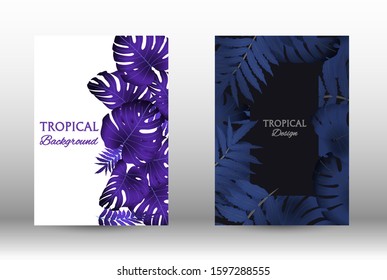 Tropic covers set. Colorful tropical leaves patterns. Exotic botanical design.  Abstract nature background. Texture background. Summer vector illustration.