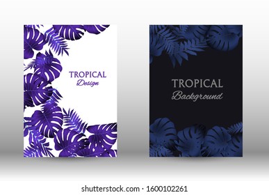 Tropic covers set. Colorful tropical leaves patterns. Exotic botanical design.  Modern Front Page in Vector. Summer vector illustration.