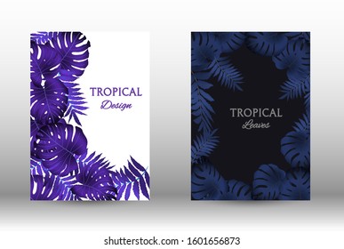 Tropic covers set. Colorful tropical leaves patterns. Exotic botanical design.  Abstract nature background. Texture background. Summer vector illustration.