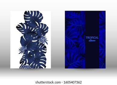 Tropic covers set. Colorful tropical leaves patterns. Exotic botanical design.  Modern Front Page in Vector. Summer vector illustration.