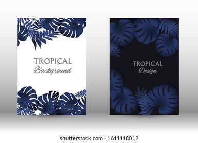 Tropic covers set. Colorful tropical leaves patterns. Exotic botanical design.  Modern Front Page in Vector. Summer vector illustration.