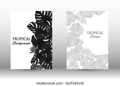 Tropic covers set. Colorful tropical leaves patterns. Exotic botanical design.  Abstract nature background. Texture background. Summer vector illustration.