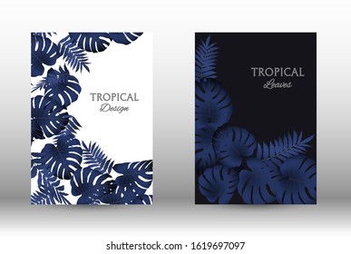 Tropic covers set. Colorful tropical leaves patterns. Exotic botanical design.  Modern Front Page in Vector. Summer vector illustration.