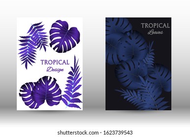 Tropic covers set. Colorful tropical leaves patterns. Exotic botanical design.  Modern Front Page in Vector. Summer vector illustration.
