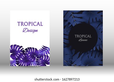 Tropic covers set. Colorful tropical leaves patterns. Exotic botanical design.  Abstract nature background. Texture background. Summer vector illustration.