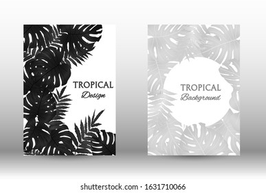 Tropic covers set. Colorful tropical leaves patterns. Exotic botanical design.  Abstract nature background. Texture background. Summer vector illustration.