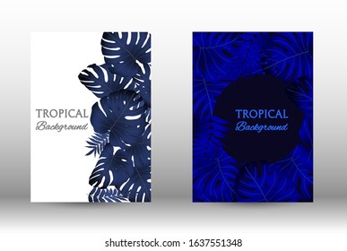 Tropic covers set. Colorful tropical leaves patterns. Exotic botanical design.  Abstract nature background. Texture background. Summer vector illustration.