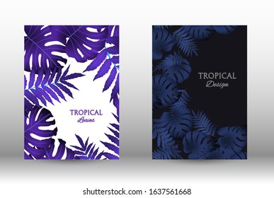 Tropic covers set. Colorful tropical leaves patterns. Exotic botanical design.  Abstract nature background. Texture background. Summer vector illustration.