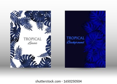 Tropic covers set. Colorful tropical leaves patterns. Exotic botanical design.  Abstract nature background. Texture background. Summer vector illustration.