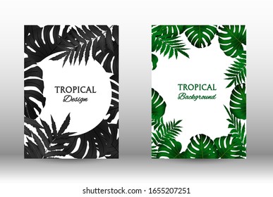 Tropic covers set. Colorful tropical leaves patterns. Exotic botanical design.  Abstract nature background. Texture background. Summer vector illustration.