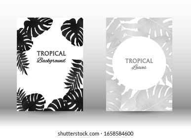 Tropic covers set. Colorful tropical leaves patterns. Exotic botanical design.  Modern Front Page in Vector. Summer vector illustration.