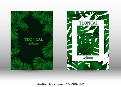 Tropic covers set.  Tropical leaves banners background. Summer graphic background. Modern Front Page in Vector