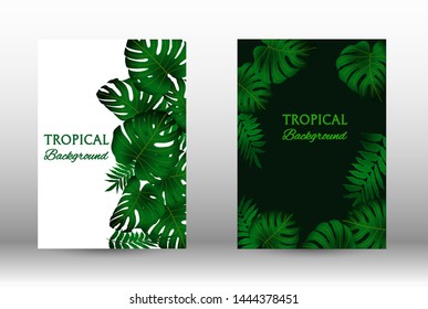 Tropic covers set.  Tropical leaves banners background. Exotic botanical design. Modern Front Page in Vector