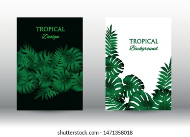 Tropic covers set.  Tropical leaves banners background. Exotic botanical design. Modern Front Page in Vector