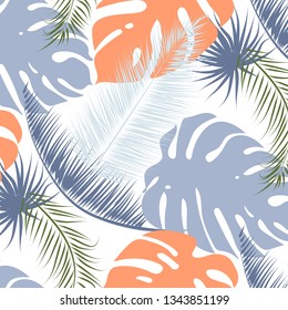 Tropic and exotic vector leaves seamless pattern. coloured stylish background