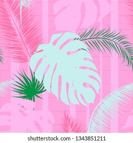 Tropic and exotic vector leaves seamless pattern. coloured stylish background
