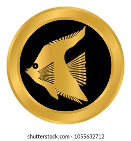 Tropic fish button on white background. Vector illustration.