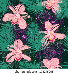 tropic floral background with orchids