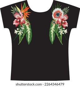 tropic flower embroidery for tee 
