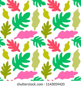 Tropic foliage seamless pattern. Floral background with branches and leaves. Vector illustration. 
