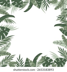 Tropic Frame With Palm Leaf Border Vector Illustration. Green Tropical Nature Leaves Border.
