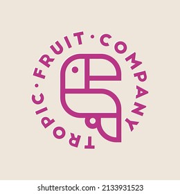 Tropic Fruit logo. Tropical bird. Toucan flat emblem. Label for exotic products.