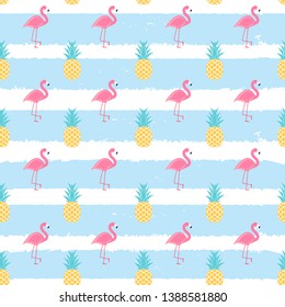 Tropic fruit Pineapple and Pink Flamingo seamless pattern background design. Vector Illustration EPS10