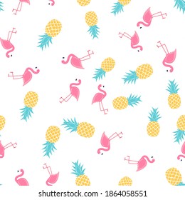 Tropic fruit Pineapple and Pink Flamingo seamless pattern background design. Vector Illustration EPS10