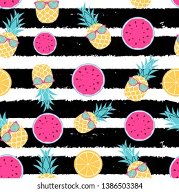 Tropic fruit Pineapple, watermelon and orange seamless pattern background design. Vector Illustration EPS10