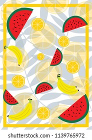 tropic fruits drawn vector