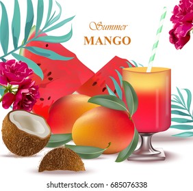 Tropic fruits exotic pattern Summer Vector illustration