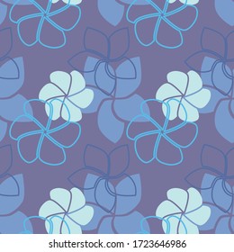 Tropic hibiscus flowers seamless pattern. Hand drawn illustration design fabric, package, covers, backgrounds, wrapping paper, children textiles. Delicate shades of blue and violet 