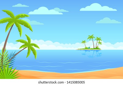 Tropic Island Sand Beach With Palms And Ocean View